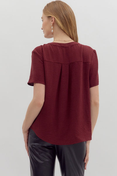 Shirred Shoulder V-Neck Top - 2 Colors