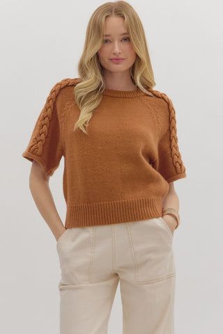 Braided Sleeve Knit Top