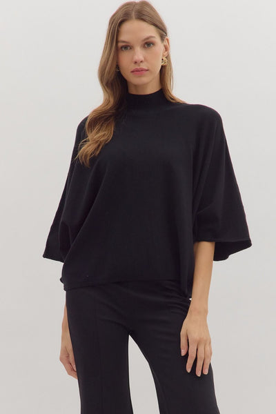 Mock Neck Dolman Sleeve Knit Top - More Colors