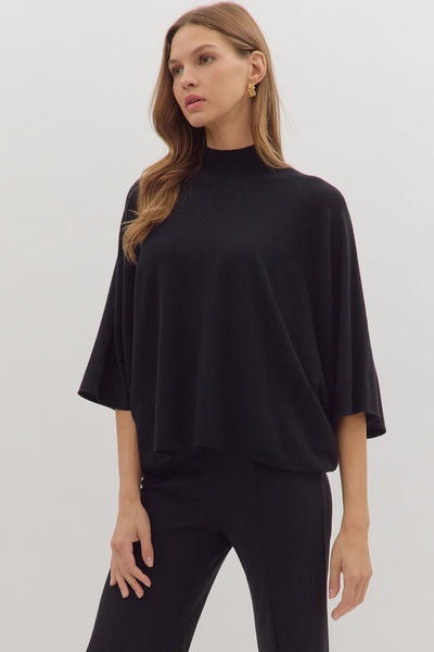 Mock Neck Dolman Sleeve Knit Top - More Colors