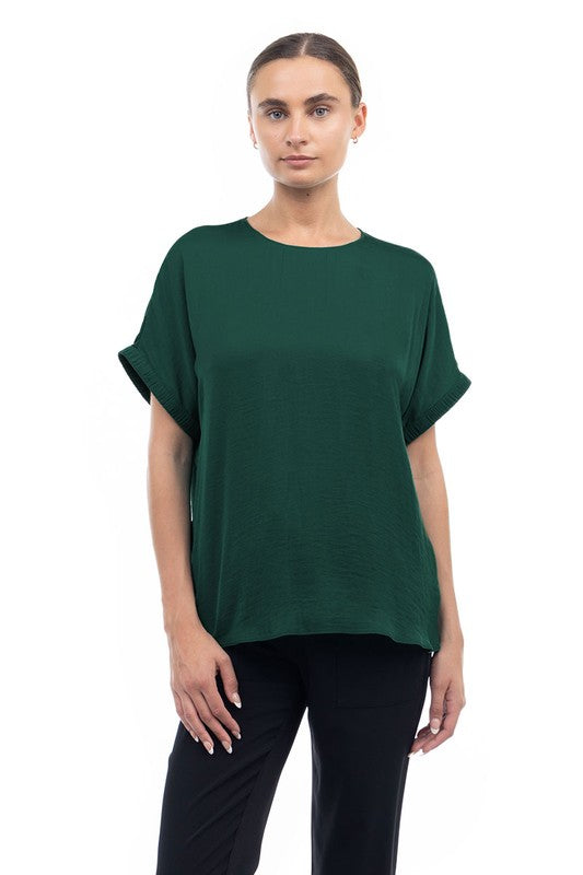 Pleated Trim Short Sleeve Top - 2 Colors