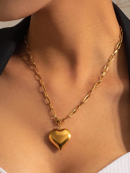 18K Gold Dipped Heart Paperclip Chain Necklace