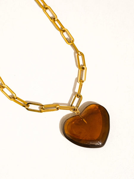 18K Gold Dipped Resin Heart Necklace