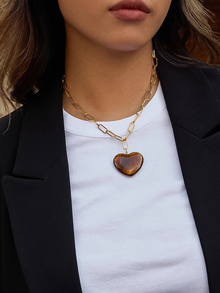 18K Gold Dipped Resin Heart Necklace