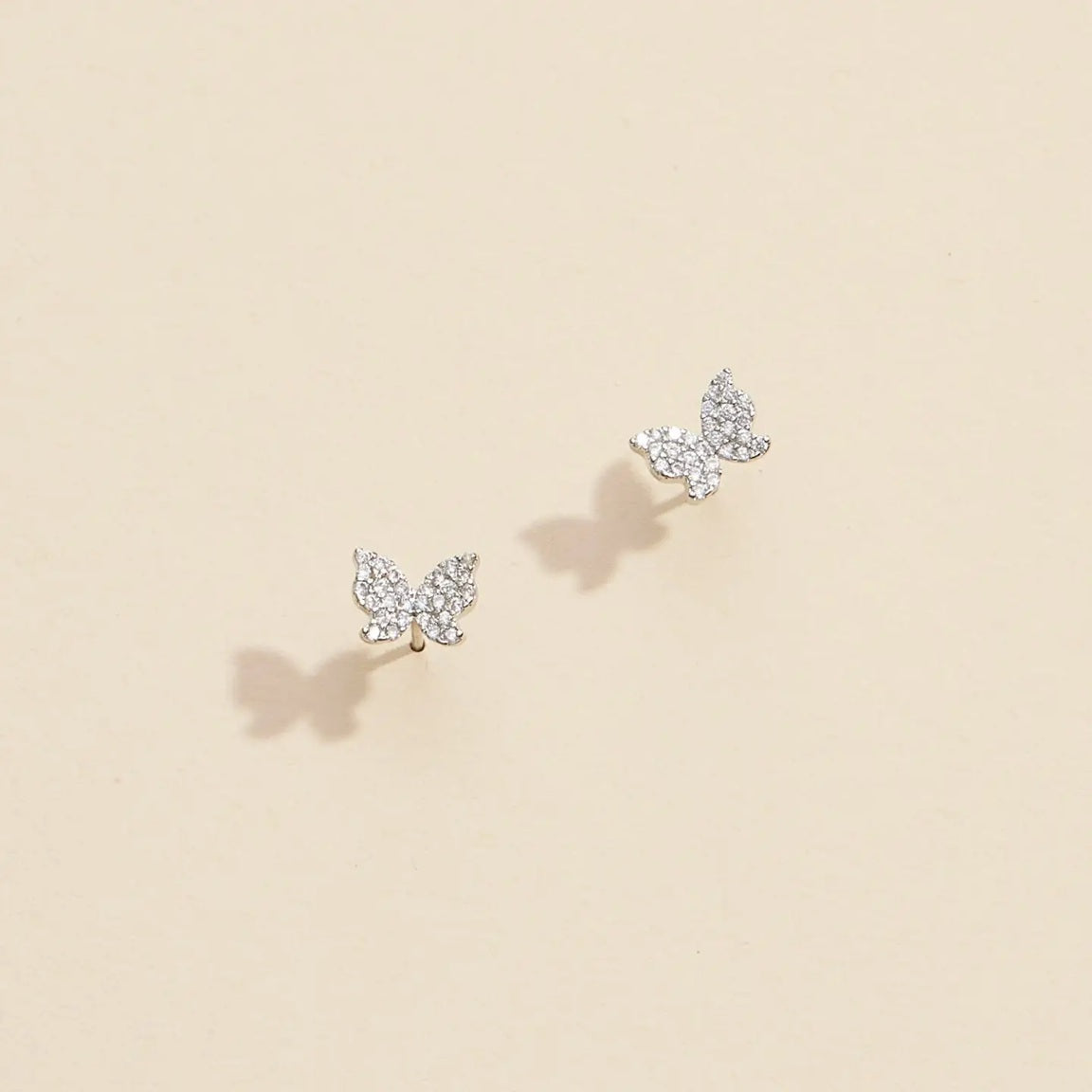 Sterling Silver Dipped Pave Butterfly Earrings