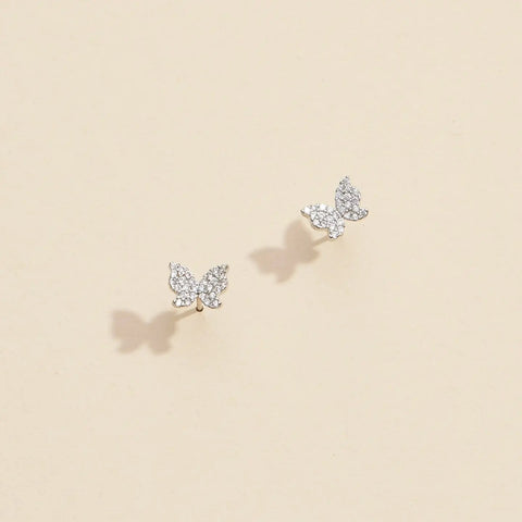 Sterling Silver Dipped Pave Butterfly Earrings
