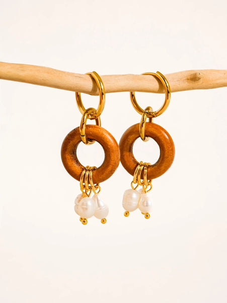 18K Gold Dipped Pearl Circle Drop Earrings