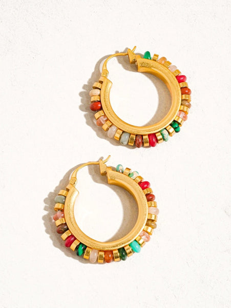 18K Gold Dipped Resort Beaded Hoop Earrings