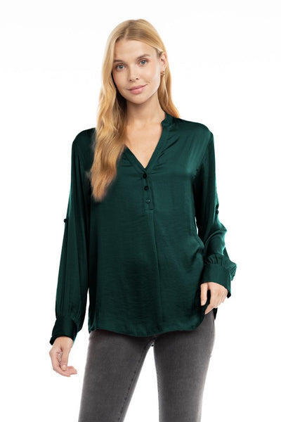 V-Neck Button Blouse - 2 Colors