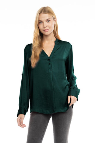 V-Neck Button Blouse - 2 Colors