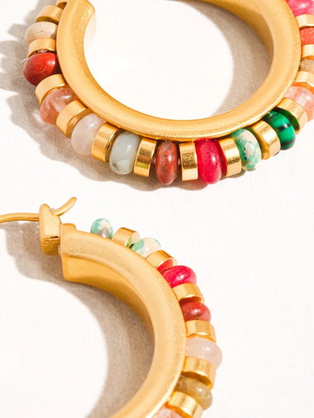 18K Gold Dipped Resort Beaded Hoop Earrings