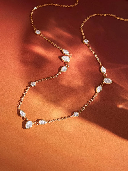 18K Gold Dipped Clustered Teardrop Necklace