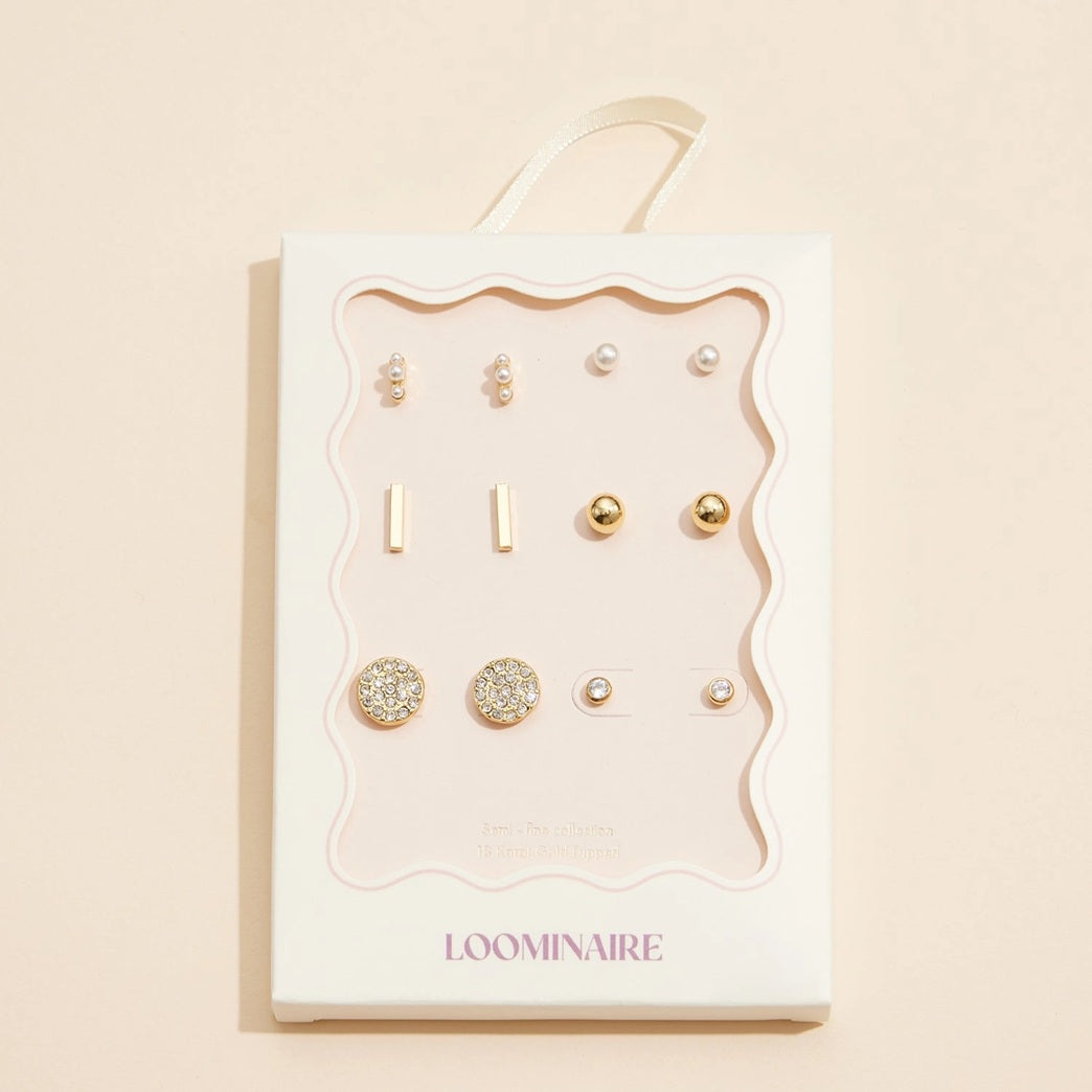 18K Gold Dipped Pave & Pearl Earrings Set