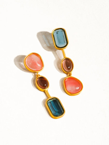 18K Gold Dipped Mixed Stone Earrings