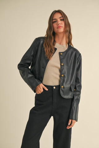 Vegan Leather Button Jacket