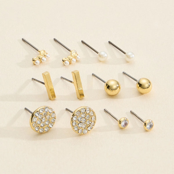 18K Gold Dipped Pave & Pearl Earrings Set