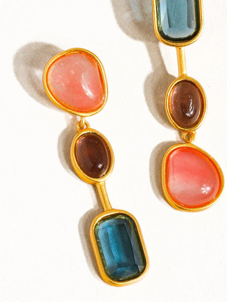 18K Gold Dipped Mixed Stone Earrings