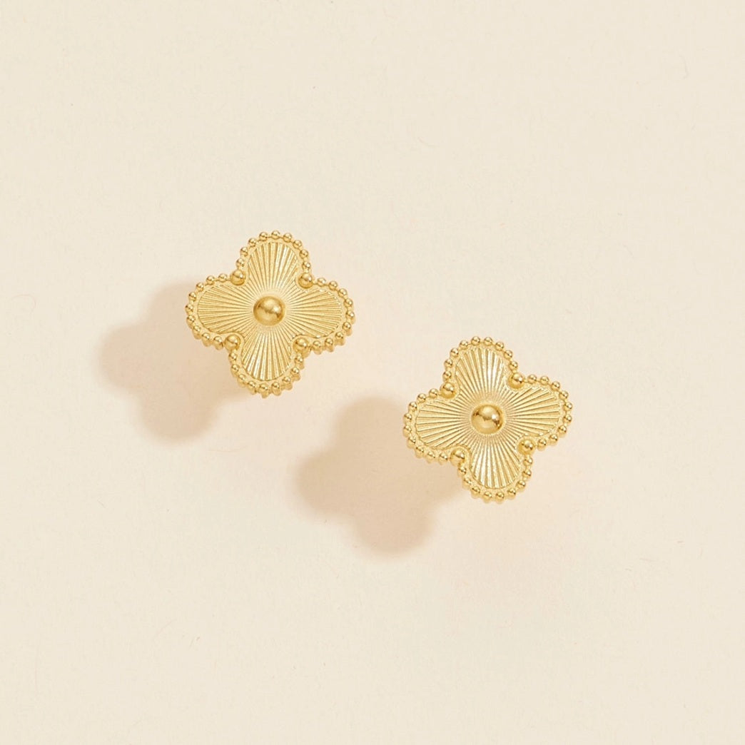 WATERPROOF 18K Gold Dipped Textured Clover Earrings