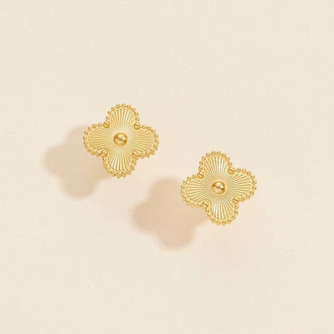 WATERPROOF 18K Gold Dipped Textured Clover Earrings