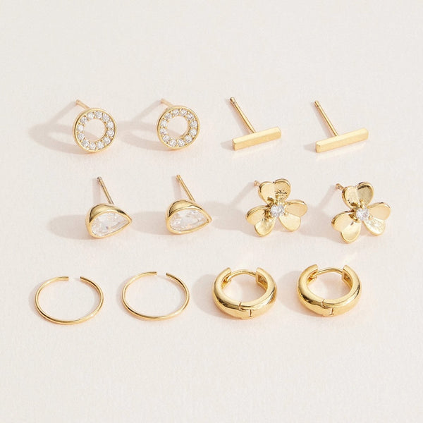 18K Gold Dipped Flower & Hoops Earrings Set