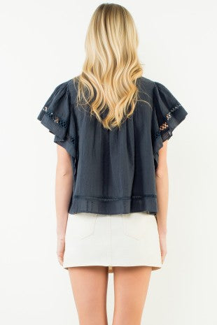 Textured Stripe Flutter Sleeve Top - 2 Colors
