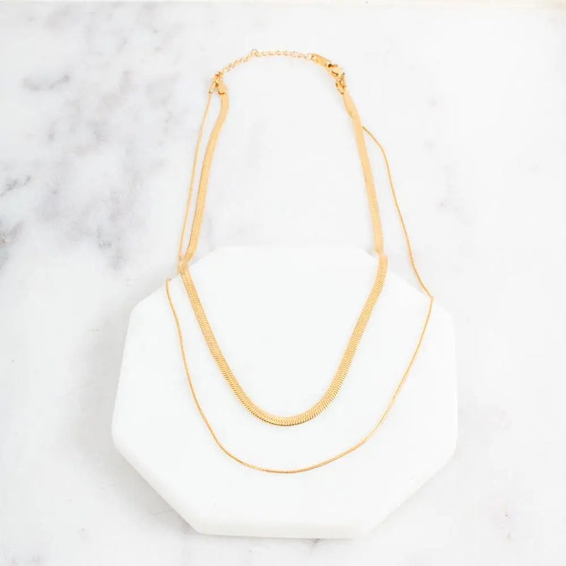 WATERPROOF Layered Herringbone Necklace