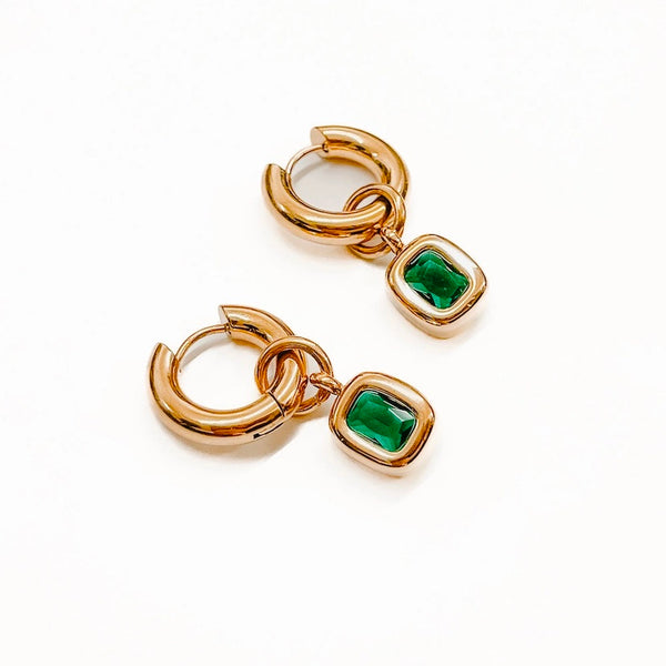 14K Gold Dipped Emerald Hoops