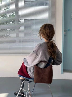 Whipstitch Handle Vegan Suede Bucket Bag
