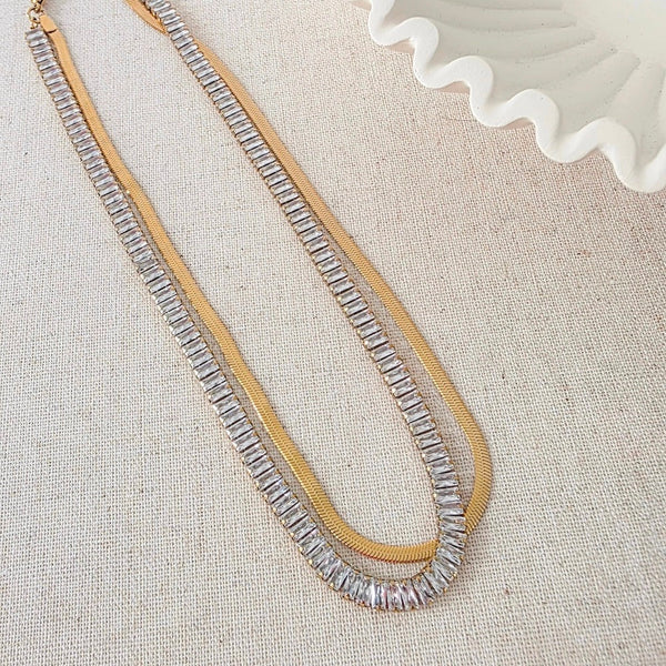 WATERPROOF Layered Baguette Stone Necklace