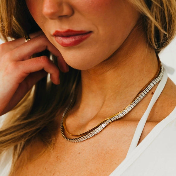 WATERPROOF Layered Baguette Stone Necklace