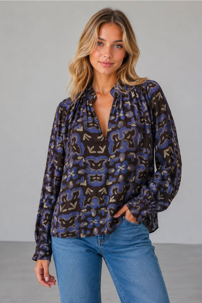 Abstract Floral V-Neck Blouse