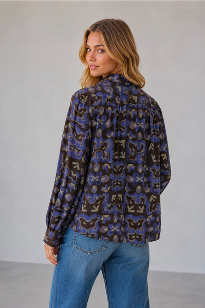 Abstract Floral V-Neck Blouse