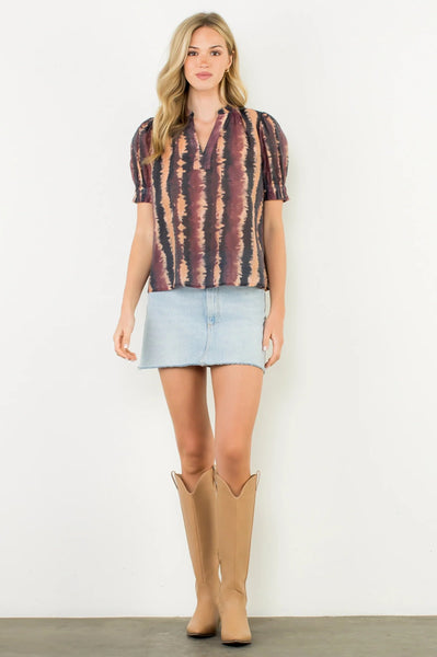 Tie Dye Stripe V-Neck Top