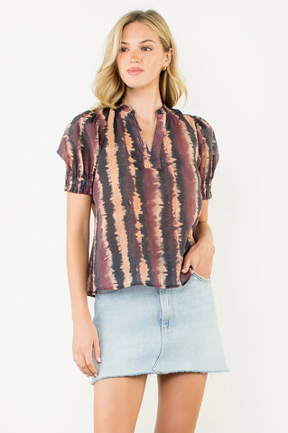 Tie Dye Stripe V-Neck Top