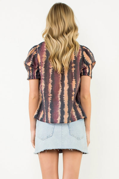Tie Dye Stripe V-Neck Top