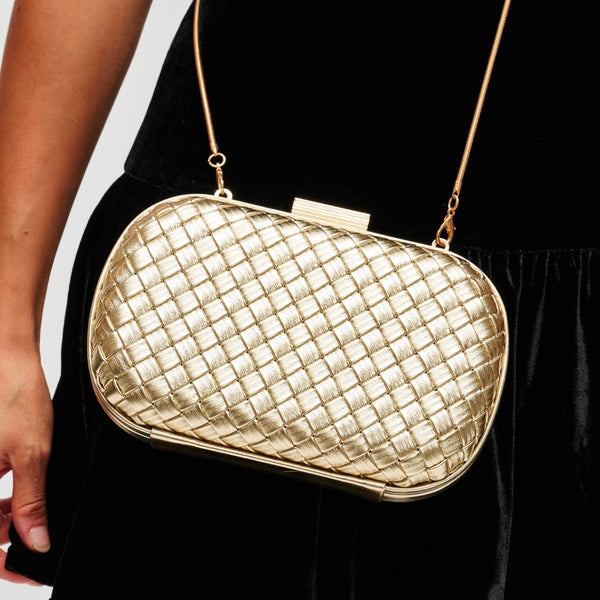 Roslyn Metallic Basketweave Clutch