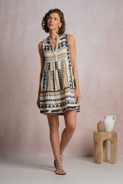 Multicolor Arrow Stripe Tiered Mini Dress