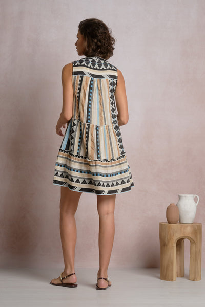 Multicolor Arrow Stripe Tiered Mini Dress