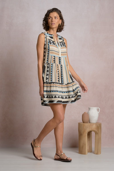 Multicolor Arrow Stripe Tiered Mini Dress