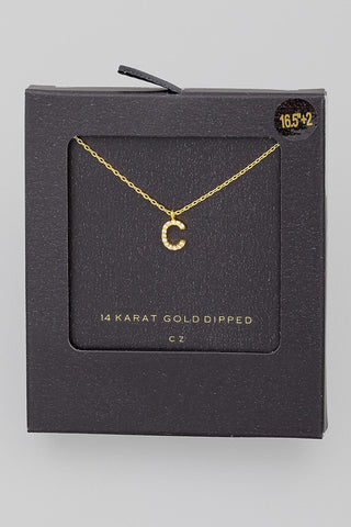 C 14K Gold Dipped Rhinestone Initial Necklace