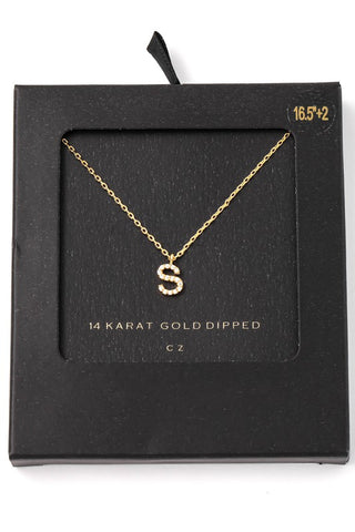 S 14K Gold Dipped Rhinestone Initial Necklace