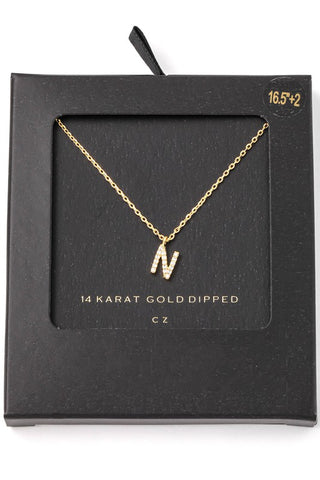 N 14K Gold Dipped Rhinestone Initial Necklace