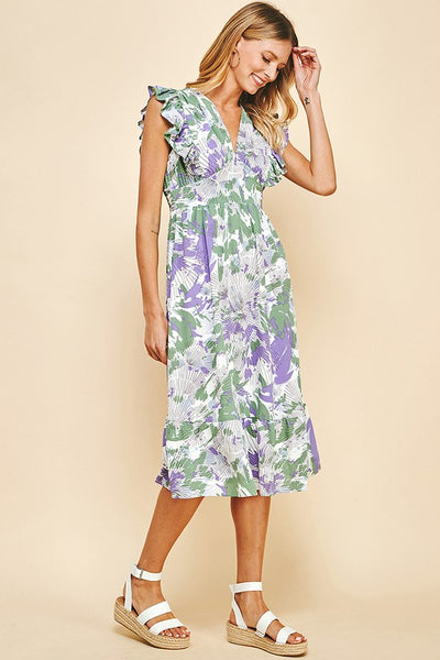Tropical Mixed Print Midi Dress