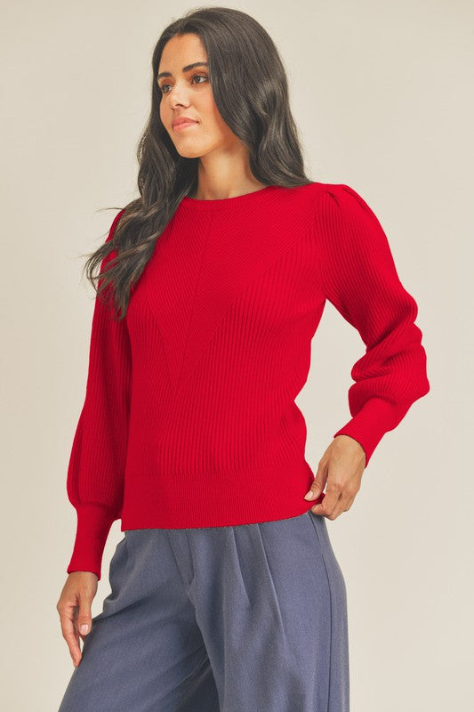 Puff Shoulder Ribbed Sweater - FINAL SALE