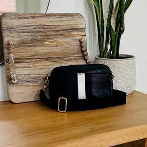 Vegan Leather Stripe Camera Bag