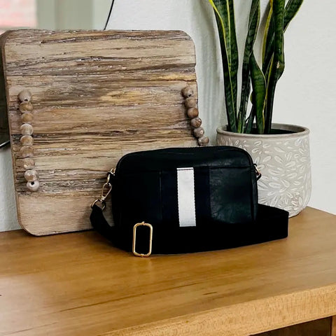 Vegan Leather Stripe Camera Bag