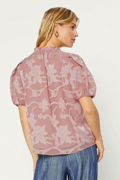 Floral Jacquard Puff Sleeve Blouse - FINAL SALE