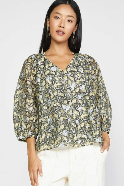 Floral V-Neck Raglan Sleeve Top