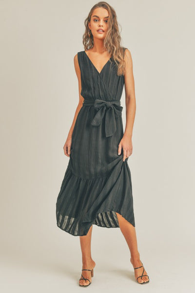 Textured Stripe Belted Maxi Dress - FINAL SALE