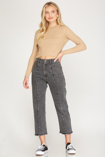 Seamed Frayed Hem Straight Jeans - FINAL SALE
